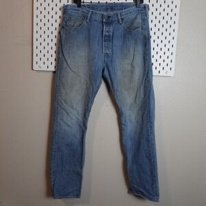 Levi Strauss 501 Button Fly Jeans Mens W34 L30 Light Wash Denim Classic Fit